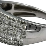 10k White Gold Round and Baguette Cut Diamond Cluster Band Ring 1.0CT Size 8.5
