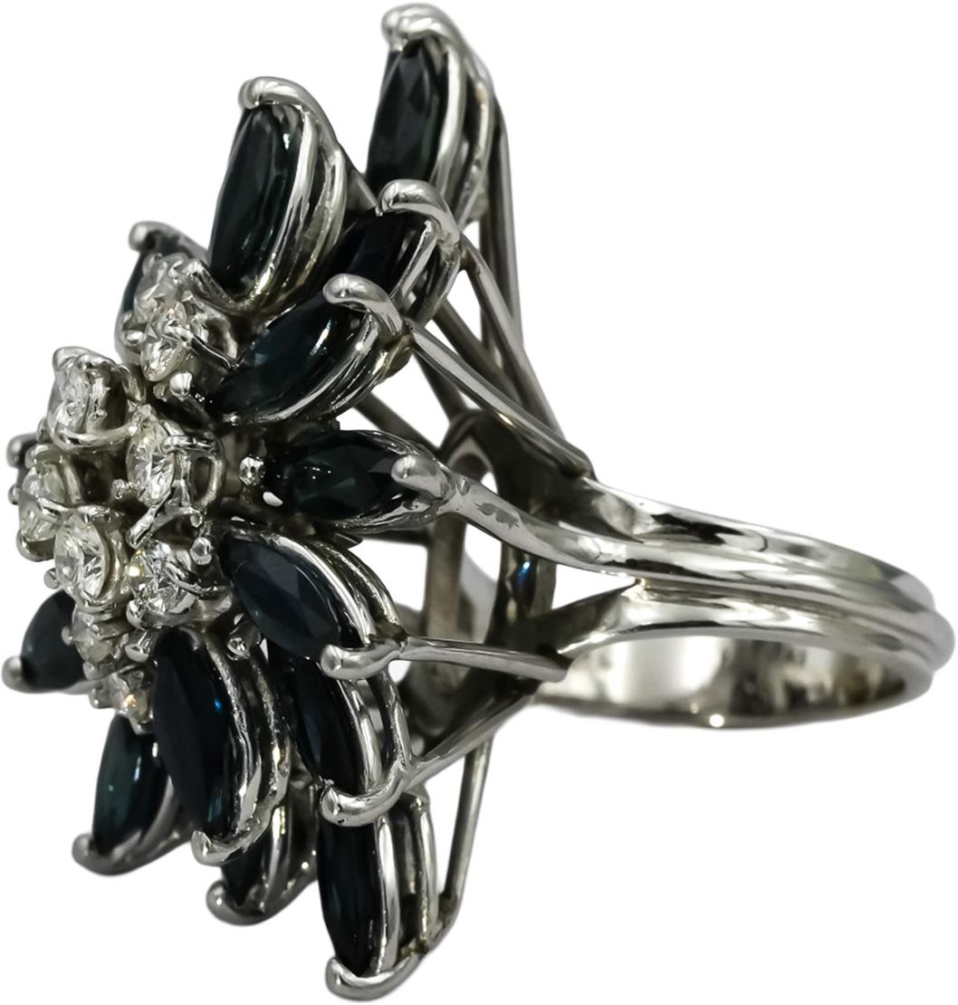 14k White Gold Round Diamond Marquise Sapphire Waterfall Ring 4.70CT Size 4