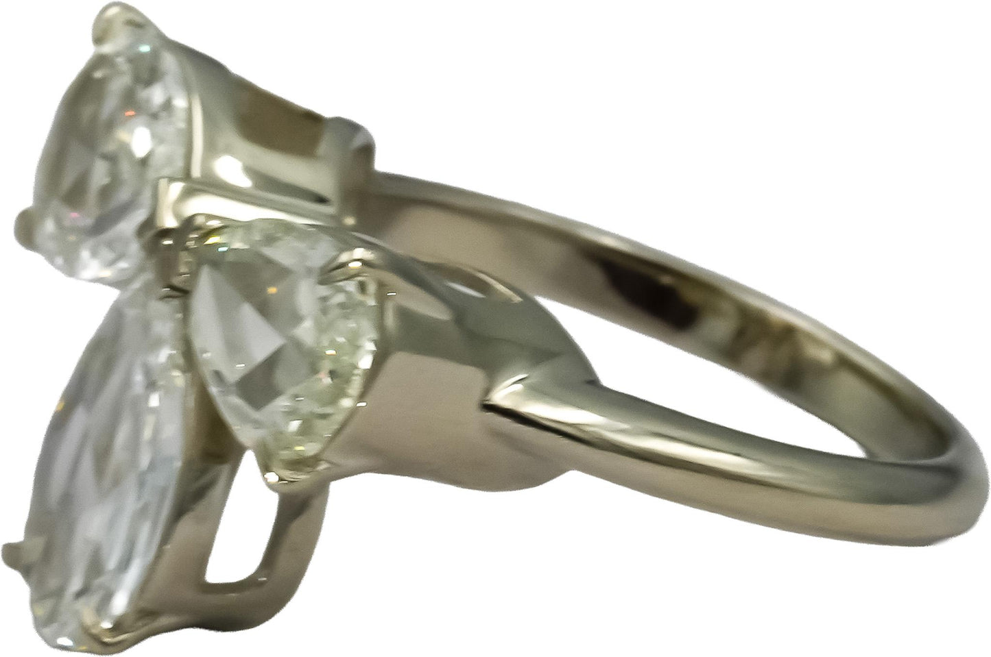 18k White Gold VS Pear Step Cut Diamond Three Stone Ring 3.25CT Size 6.25