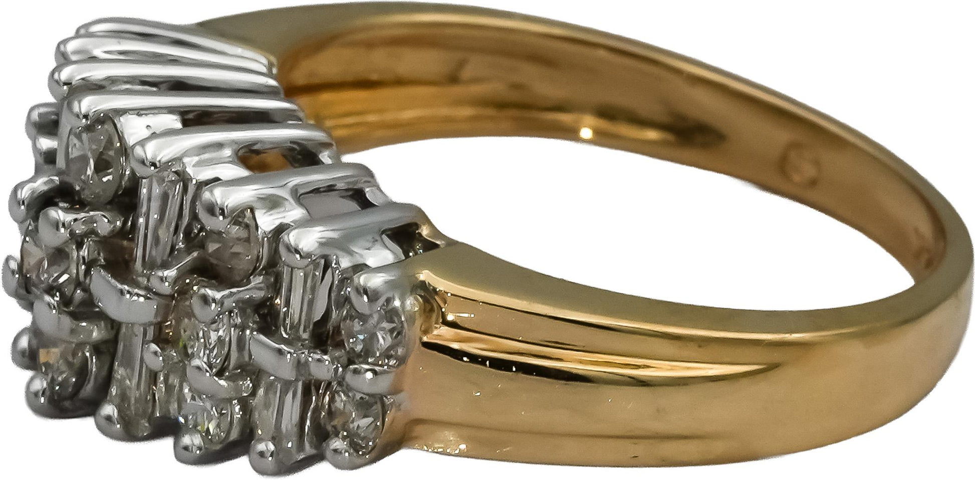 14k Yellow & White Gold Round and Baguette Diamond Cluster Ring 1.0CT Size 7.25