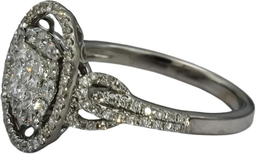 14k White Gold Round Pave Diamond Ring 1.0CT Size 7.25