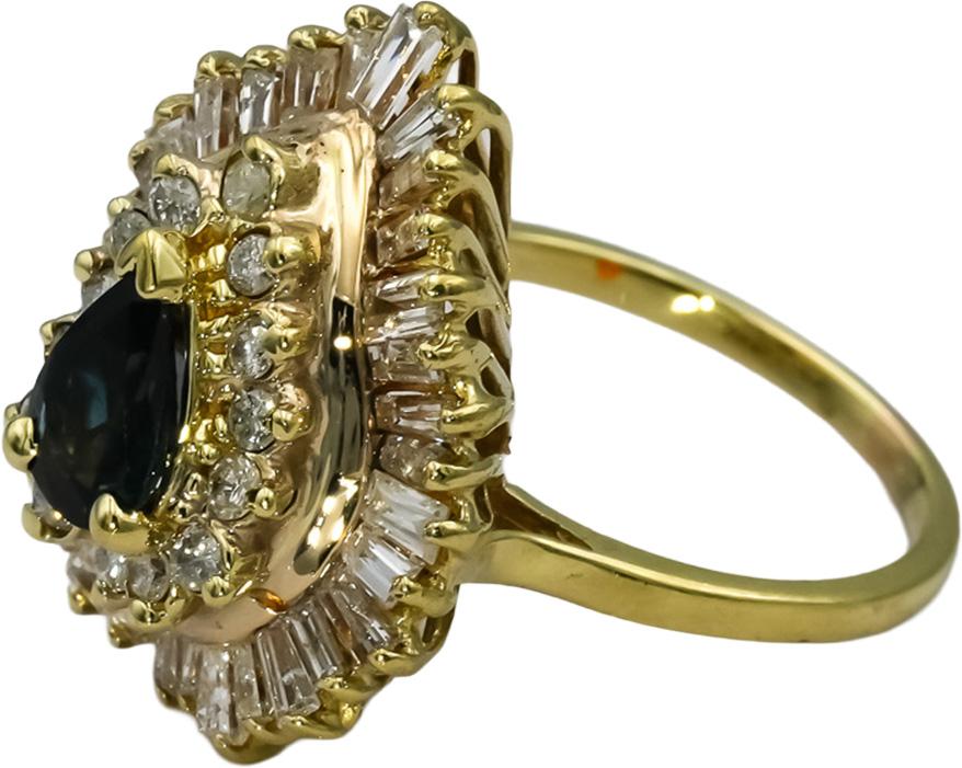 14k Yellow Gold Diamond and Sapphire Cocktail Ring 2.50CT Size 5.5