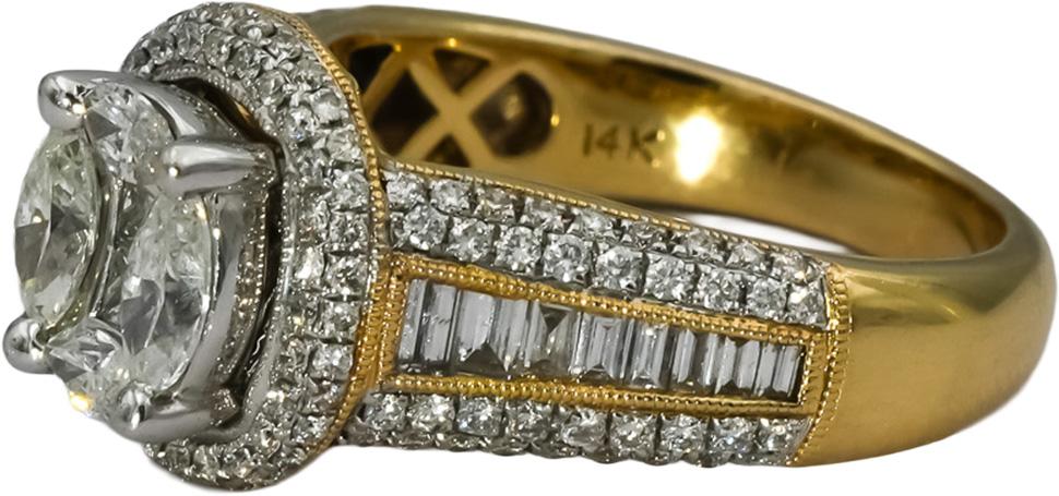 14k Yellow Gold VS Oval Princess Round Diamond Cluster Ring 1.50CT Size 7.25