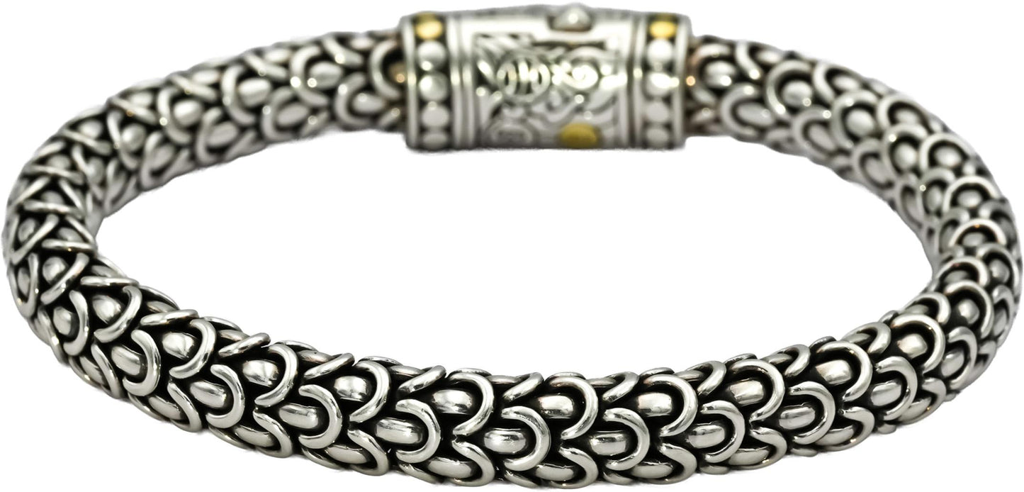 JOHN HARDY Sterling Silver 18k Gold Diamond Naga Collection 8mm Bracelet 0.25CT