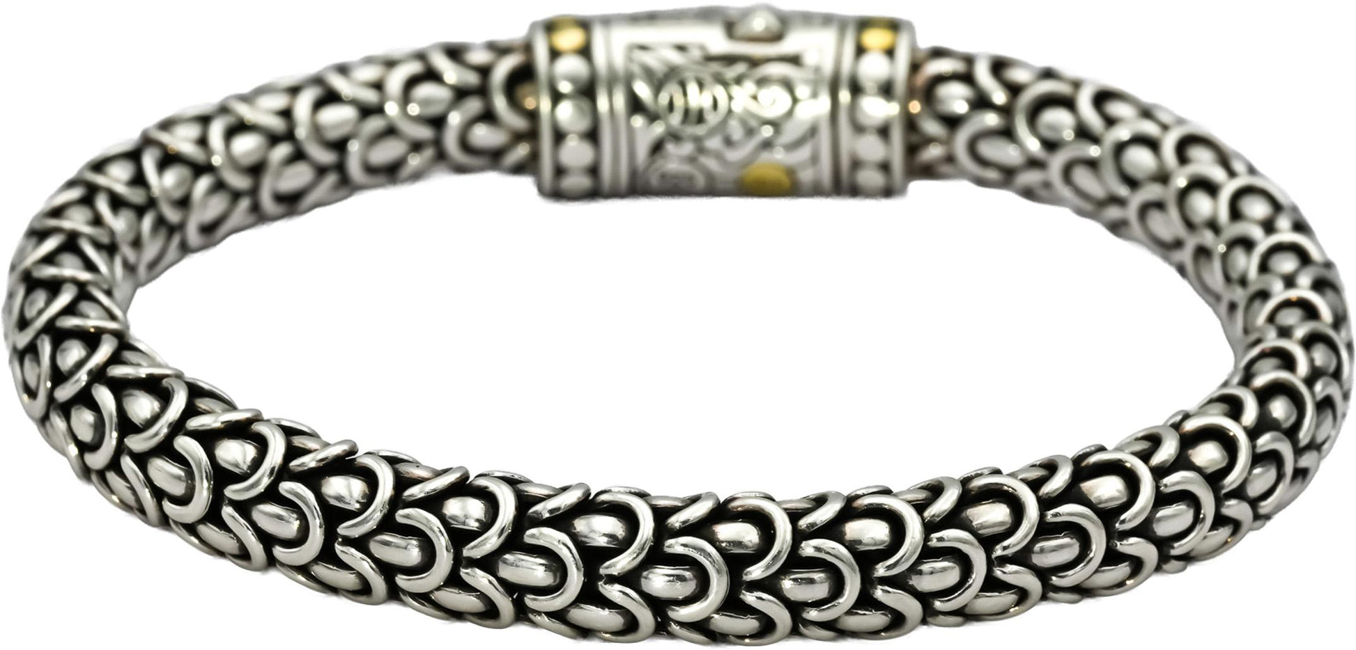 JOHN HARDY Sterling Silver 18k Gold Diamond Naga Collection 8mm Bracelet 0.25CT