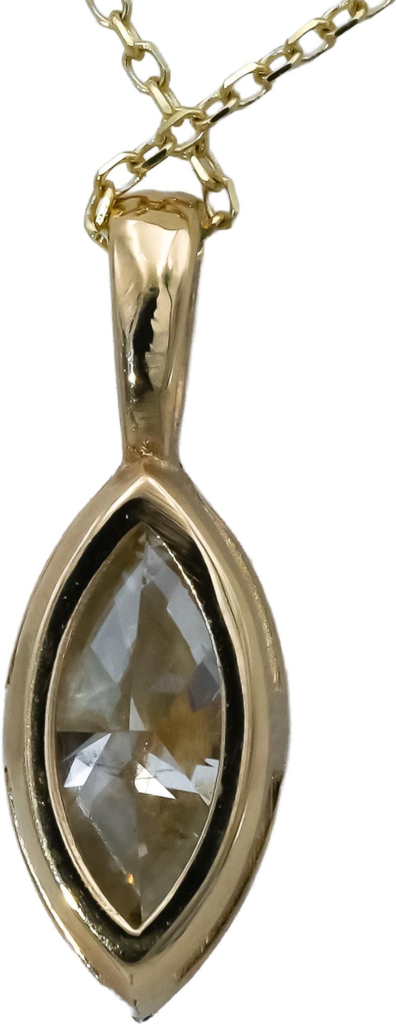 14k Yellow Gold Marquise Cut Diamond Solitaire Pendant Necklace 1.01CT