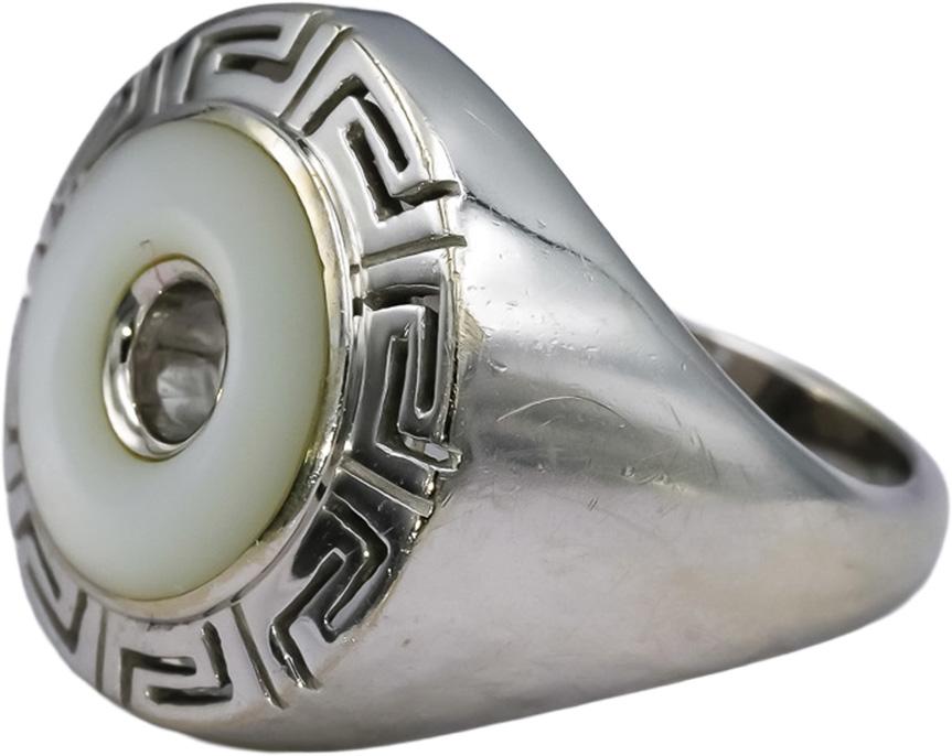 KABANA 18k White Gold Mother of Pearl Greek Key Ring Size 6.25