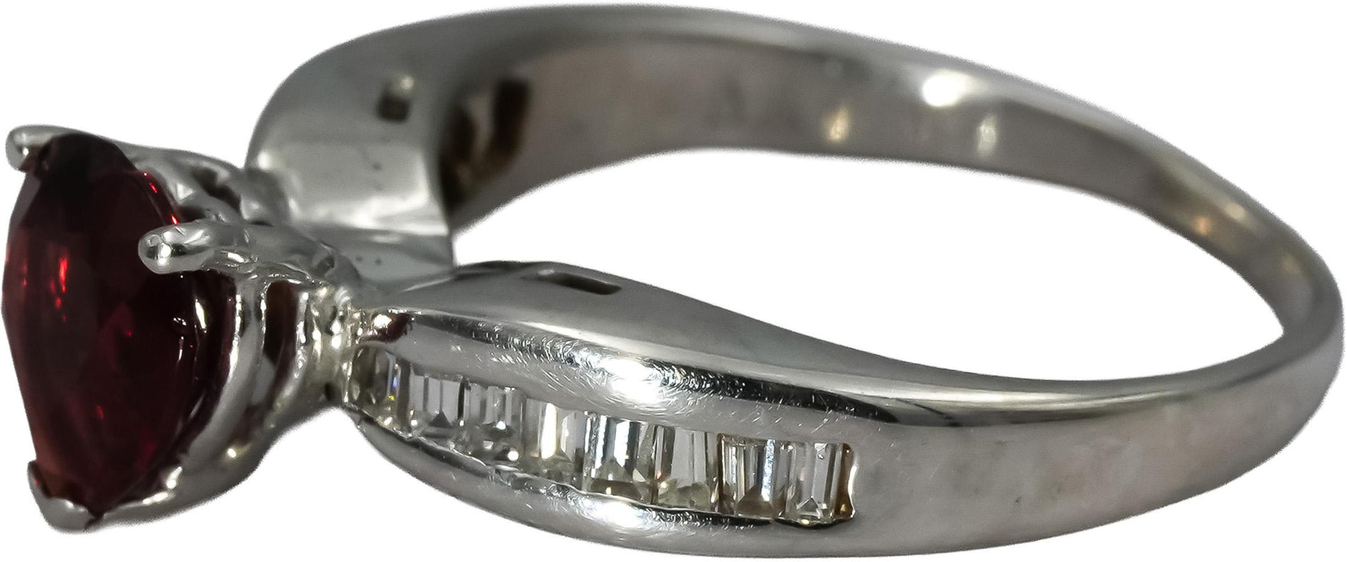 14k White Gold VS Baguette Diamond Heart Cut Garnet Cocktail Ring 1.99CT Size 6