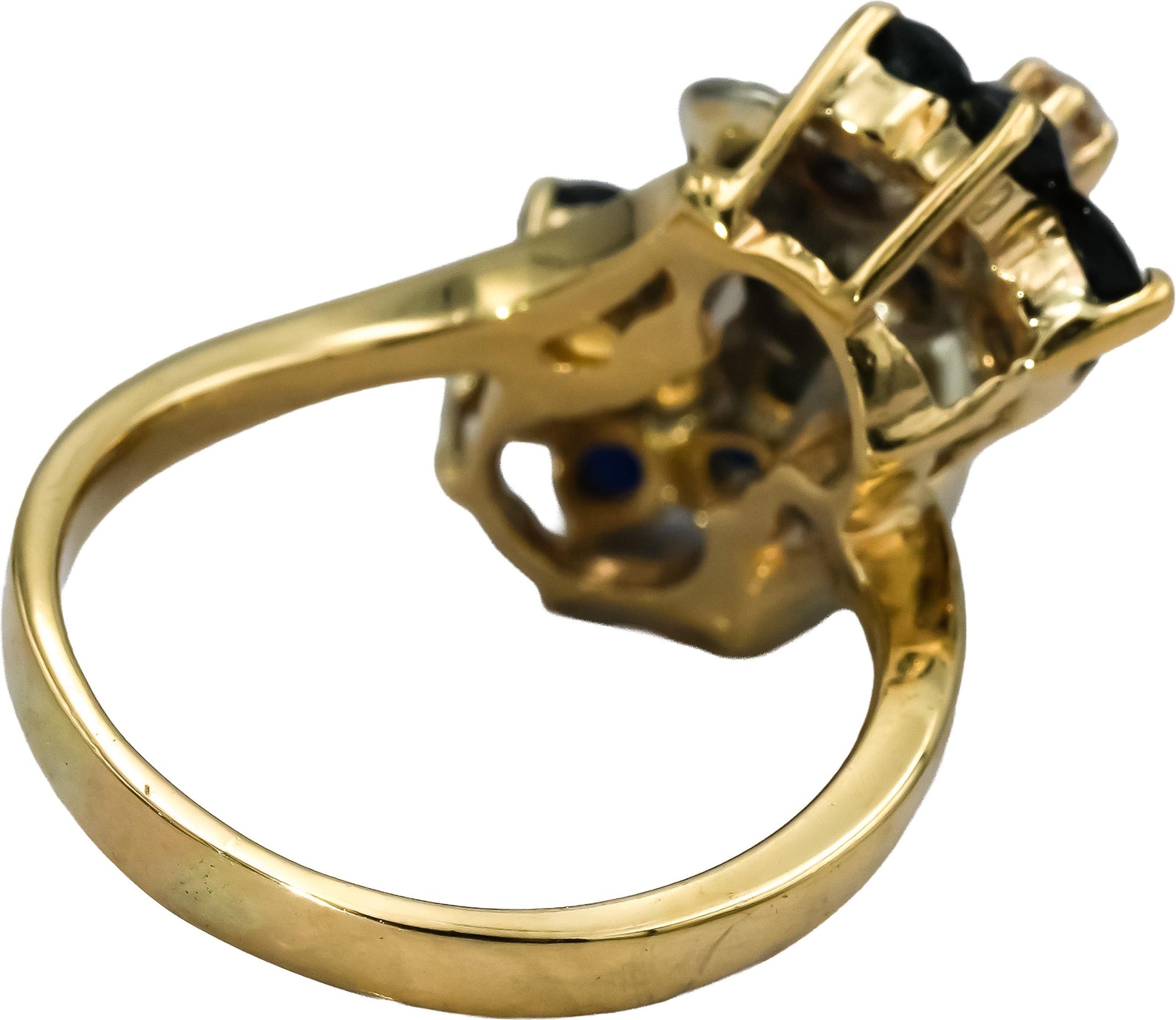 14k Yellow Gold Diamond and Sapphire Flower Cocktail Ring 1.60CT Size 8