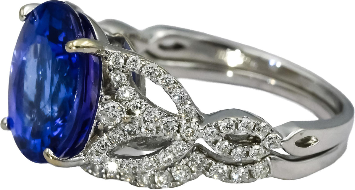 18k White Gold VS Diamond and Tanzanite Cocktail Ring 4.75CT Size 5.75