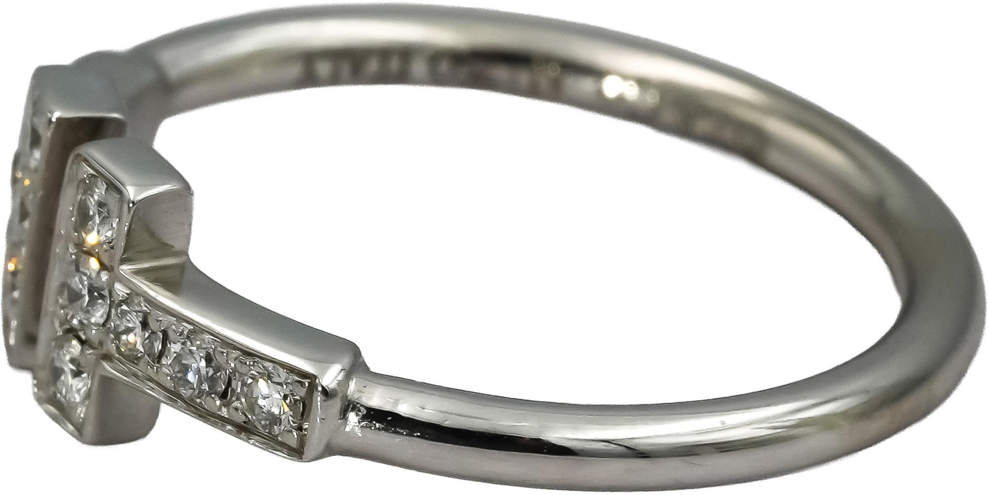 TIFFANY & CO. 18k White Gold Diamond T Band Ring 0.18CT Size 5.5 w/ Pouch