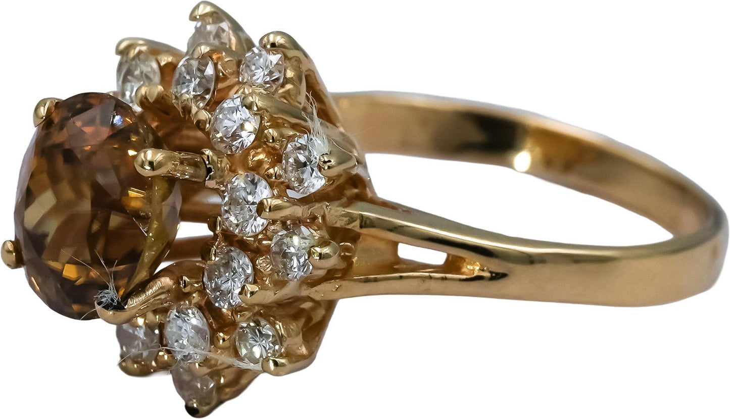 14k Yellow Gold VS Diamond and Quartz Halo Cocktail Ring 4.75CT Size 6.5