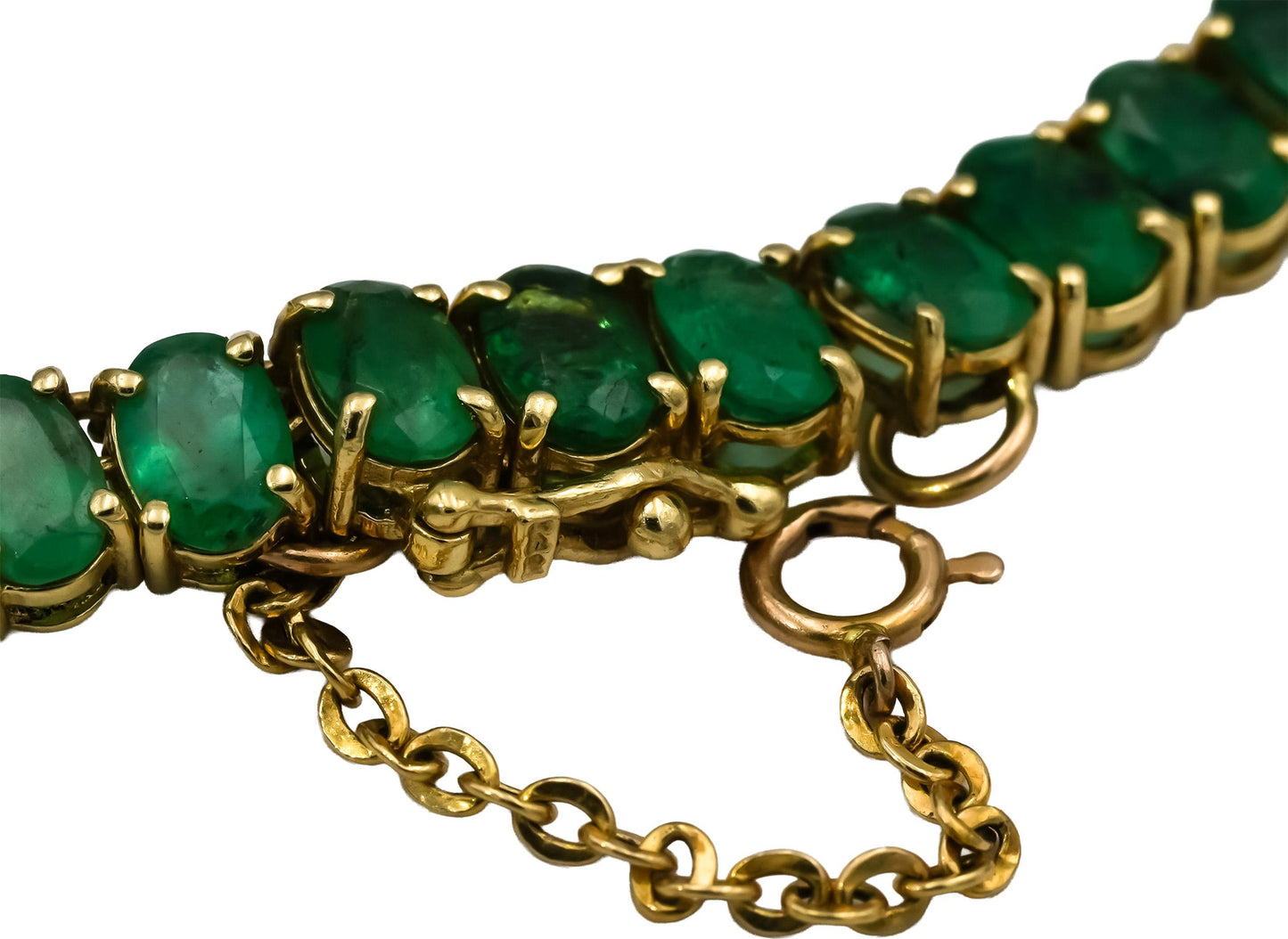 14k Yellow Gold Oval Cut Emerald Line Necklace 30.0CT