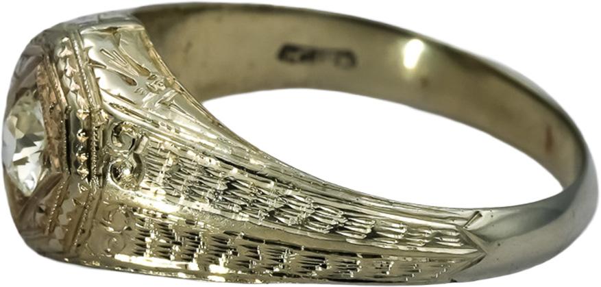 Art Deco Antique 18k White Gold VS Old Euro Diamond Ring 0.40CT Size 9.75