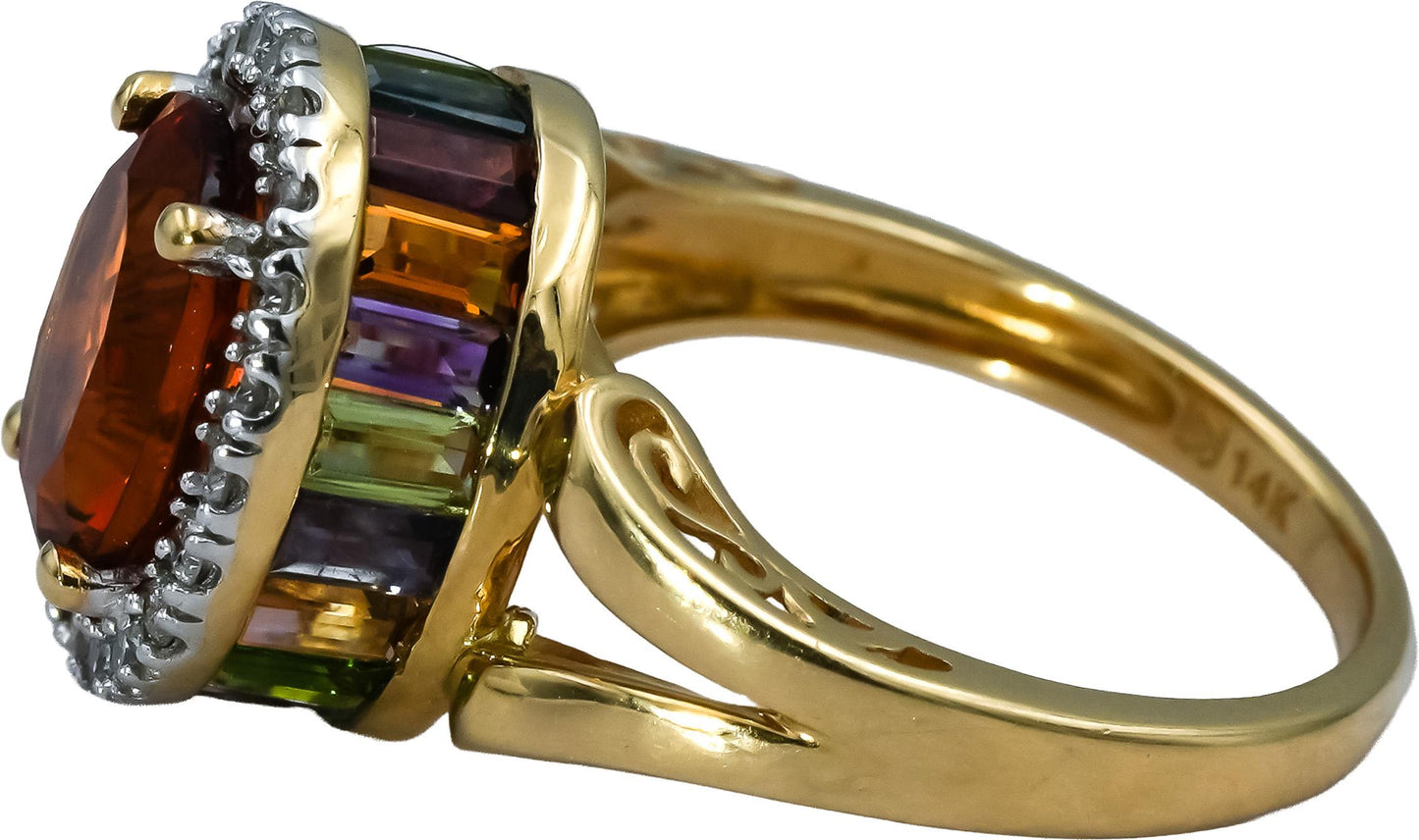 14k Yellow Gold Diamond Citrine Multi Color Gemstone Ring 4.33CT Size 7