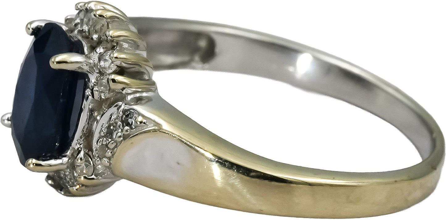 14k White Gold Diamond and Sapphire Halo Ring 1.10CT Size 7.25