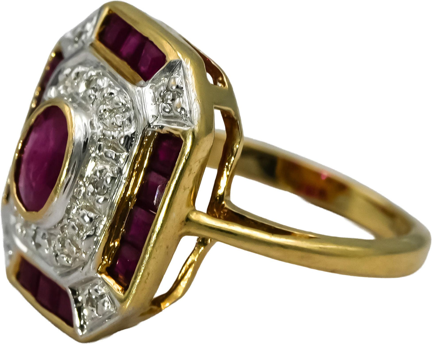 10k Yellow and White Gold Ruby Cocktail Ring 1.0CT Size 5 w/ Diamond Accents