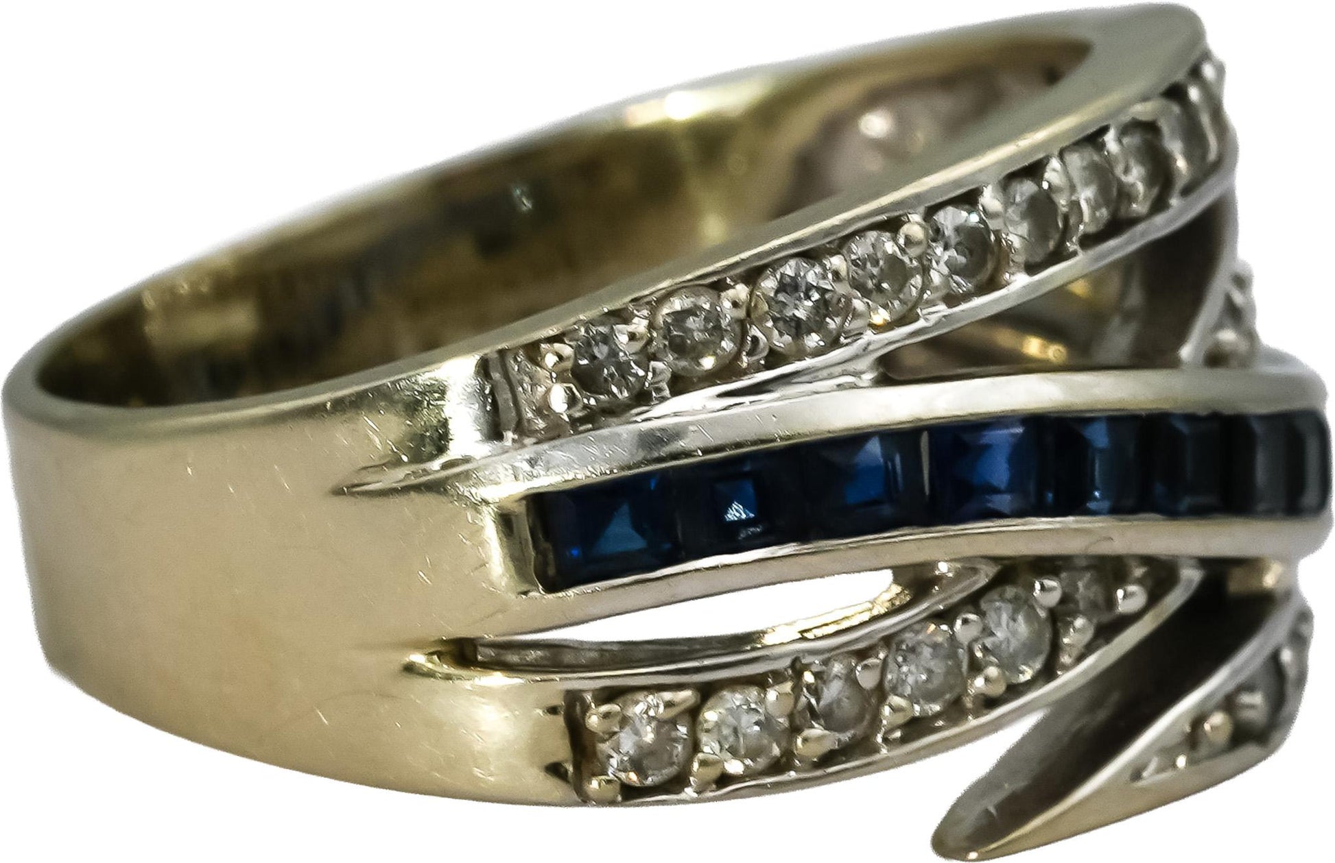 14k White Gold Diamond and Sapphire Crossover Ring 1.25CT Size 7.75