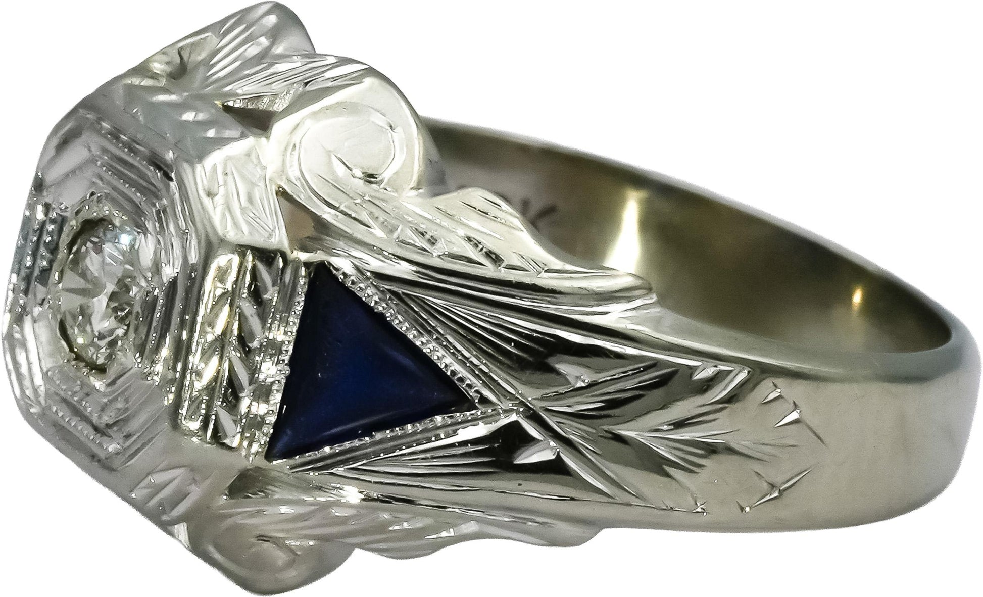 Antique 18k White Gold Diamond and Sapphire Cocktail Ring 0.15CT Size 8