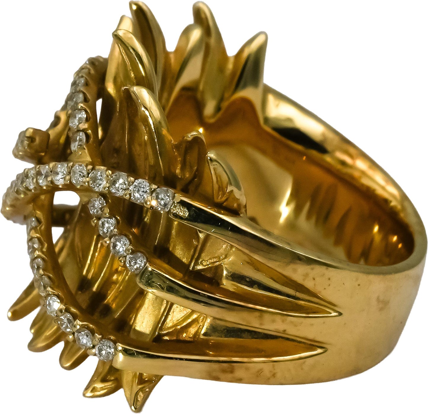 14k Yellow Gold Round Diamond Floral Leaf Cocktail Ring 1.0CT Size 7