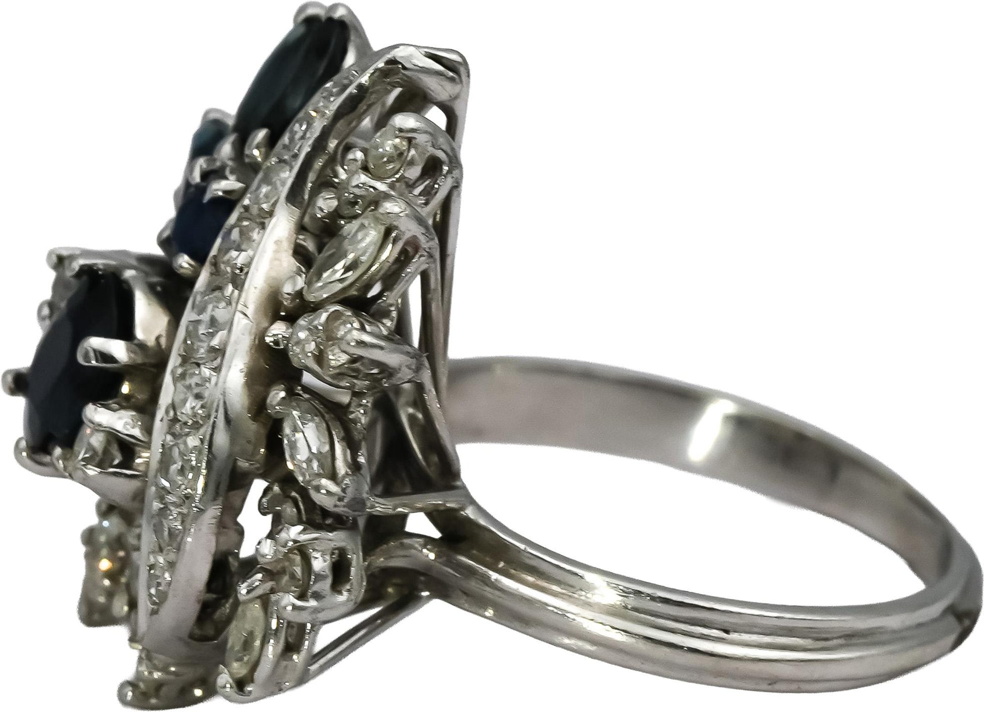 Vintage Antique 14k White Gold Diamond and Sapphire Cocktail Ring 2.0CT Size 7.5