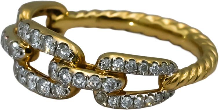 DAVID YURMAN 18k Yellow Gold Diamond Stax Chain Link 7mm Ring 0.50CT Size 7.5