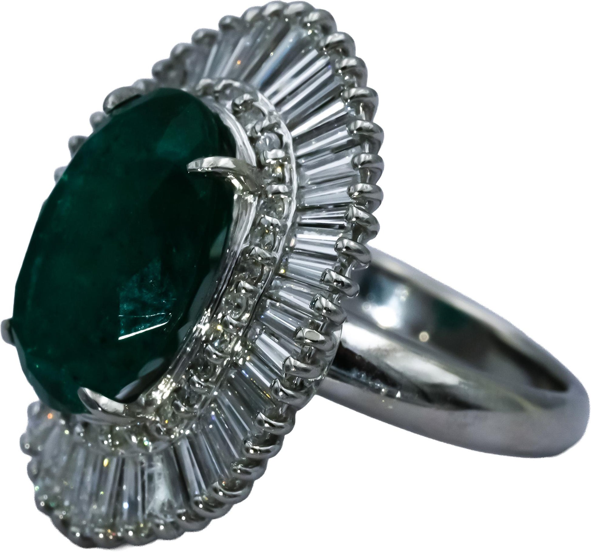 Platinum Round Baguette Diamond & Oval Emerald Cocktail Ring 7.63CT Size 5.25