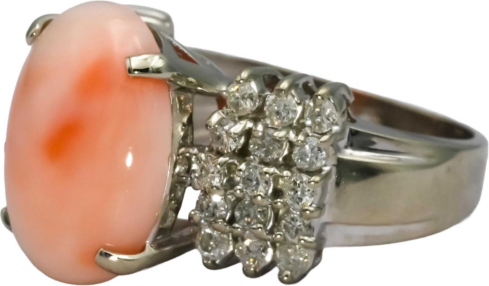 14k White Gold Diamond and Coral Cocktail Ring 8.50CT Size 8