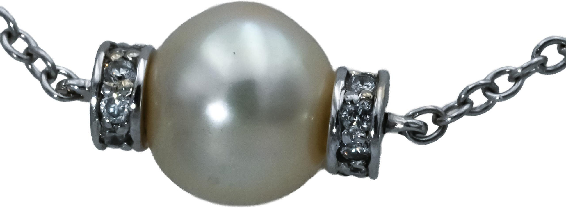 14k White Gold Round Diamond and 8mm Pearl Chain Necklace 0.80CT