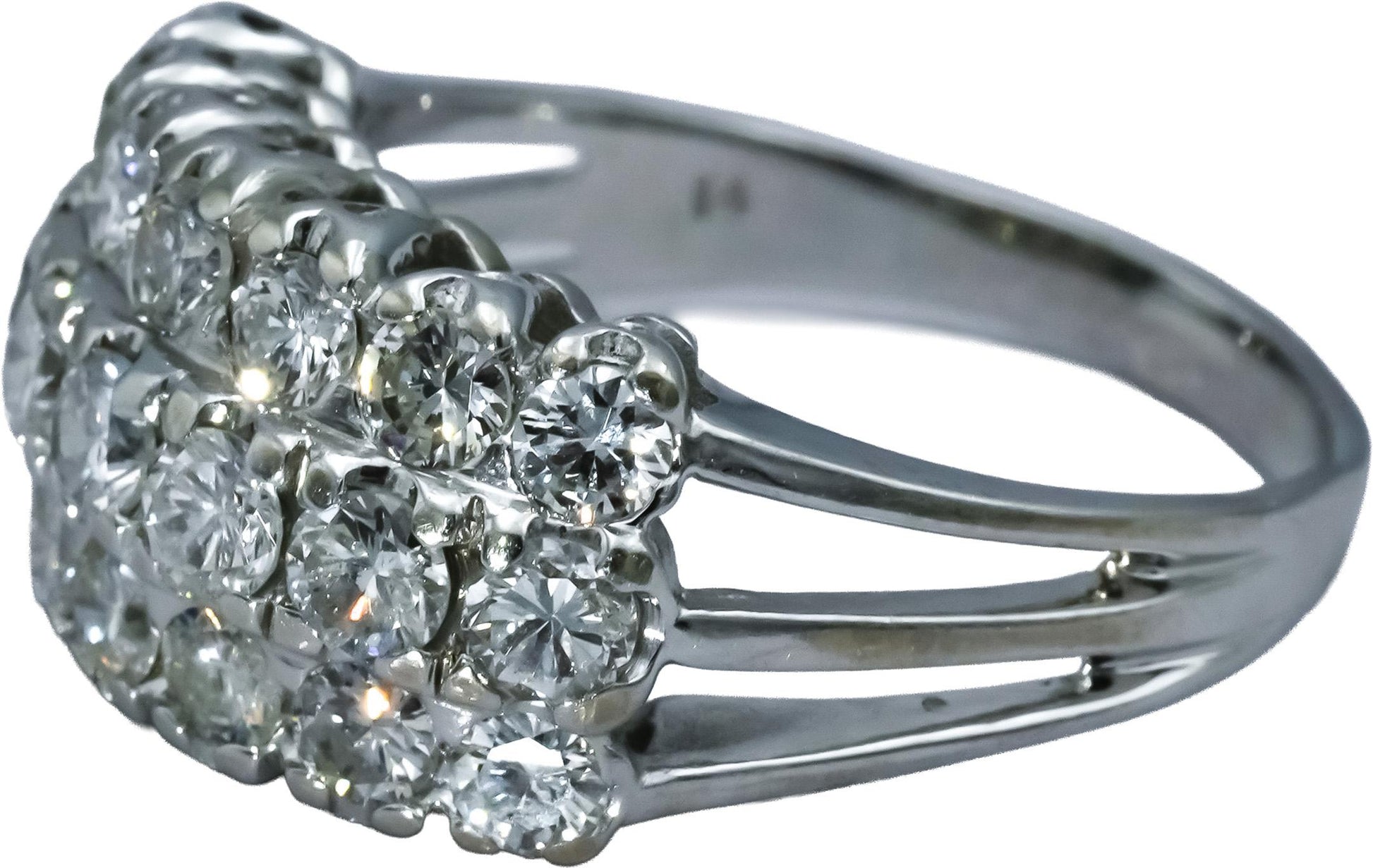 Vintage 14k White Gold VS Round Diamond Three Row Ring 3.0CT Size 11