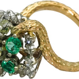 Vintage 14k Yellow & White Gold Emerald and Light Yellow Diamond Ring 2.10CT