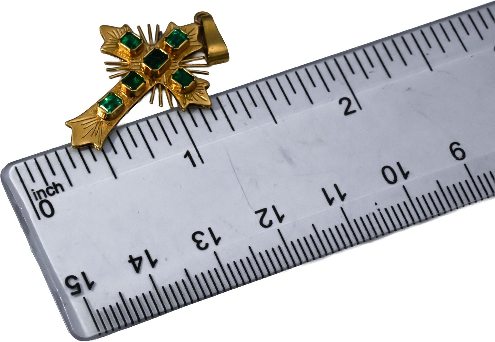 18k Yellow Gold Emerald-Cut Emerald Cross Crucifix Pendant 0.75CT