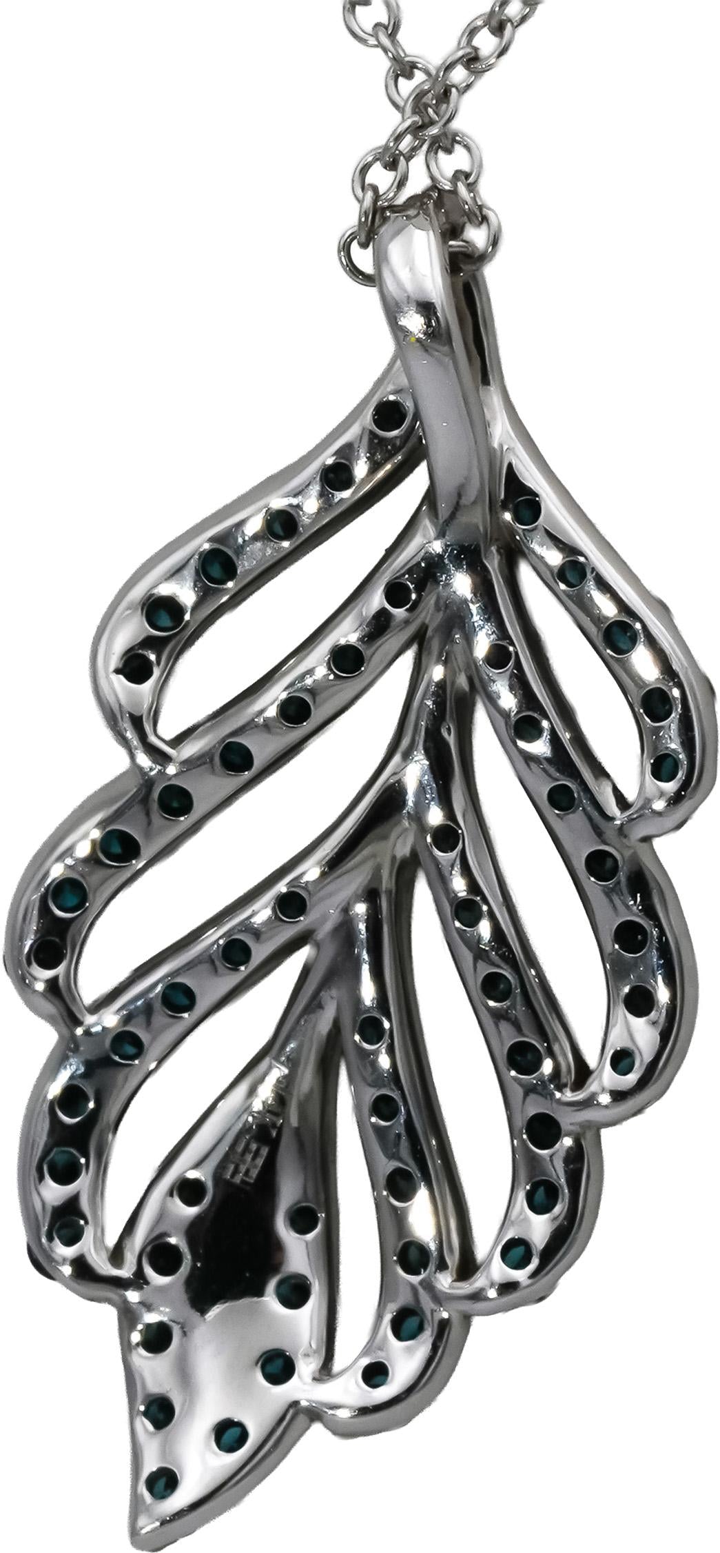 EFFY 14k White Gold White and Blue Diamond Leaf Pendant Necklace 0.50CT