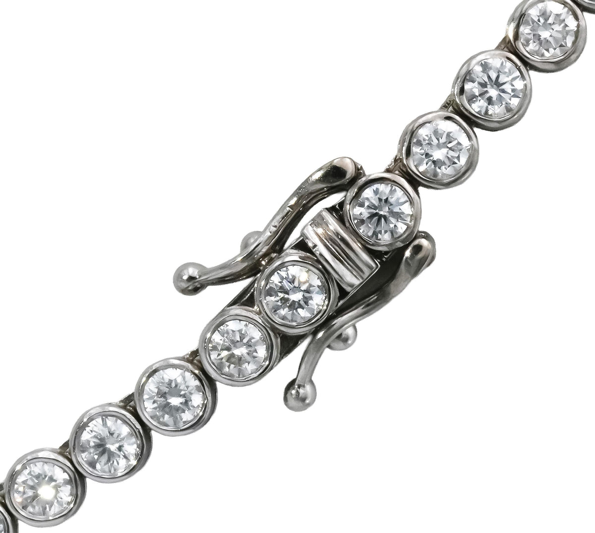 14k White Gold VS Round Bezel Set Diamond Tennis Necklace 10.51CT