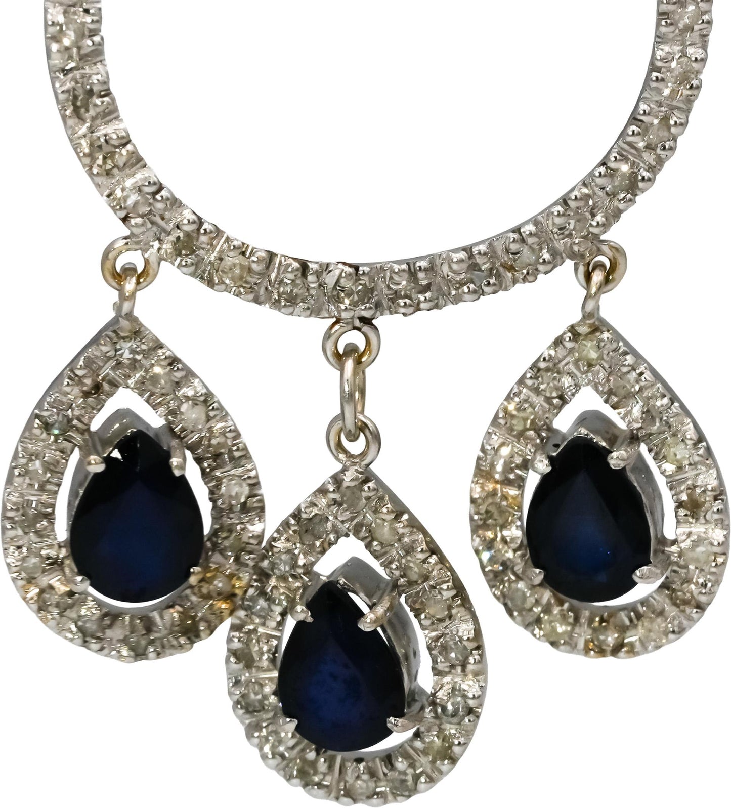 18k White Gold Diamond and Sapphire Chandelier Dangle Earrings 10.0CT