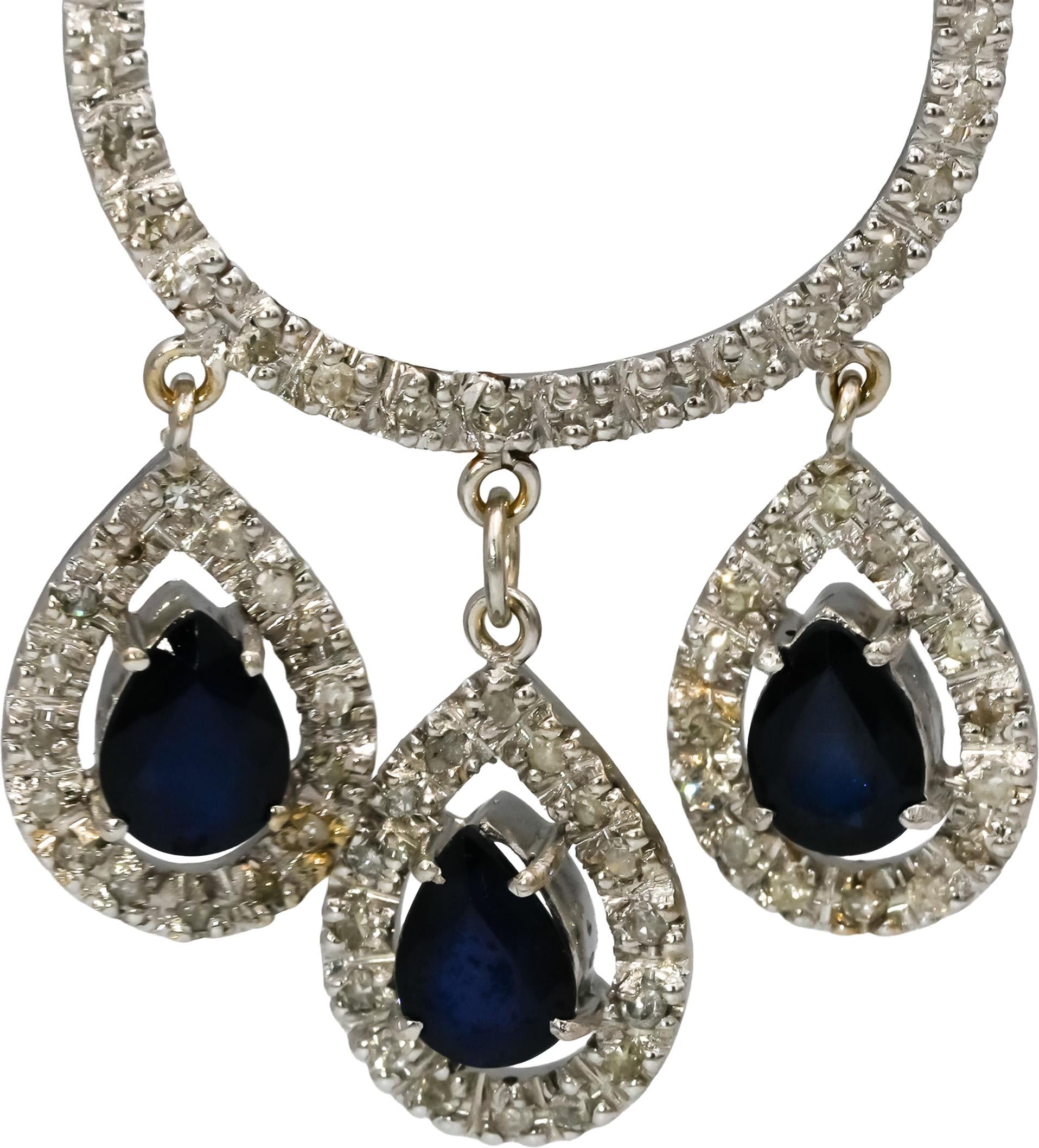 18k White Gold Diamond and Sapphire Chandelier Dangle Earrings 10.0CT
