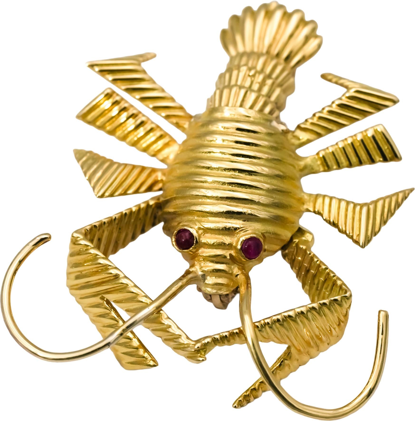 18k Yellow Gold Abstract Lobster Sea Life Brooch Pin