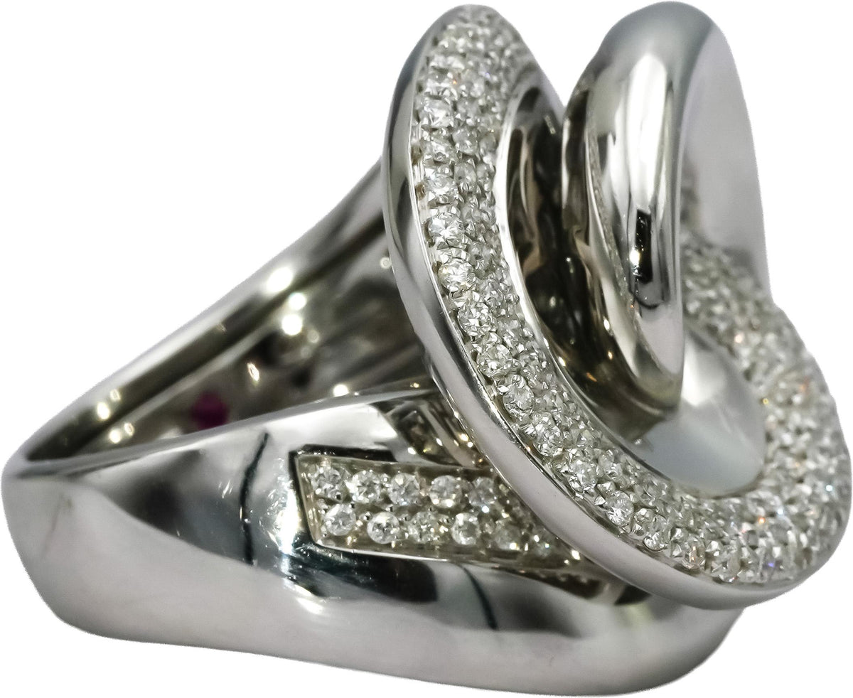 ROBERTO COIN 18k White Gold VS Round Diamond Spiral Cocktail Ring 1.0CT Sz 7.25