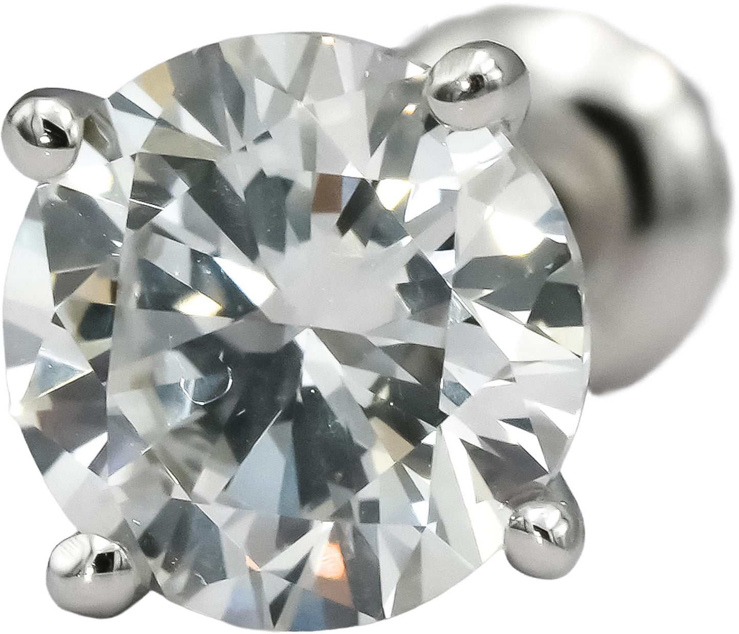 14k White Gold VS Round Lab-Grown Diamond Stud Screw Back Earrings 3.07CT