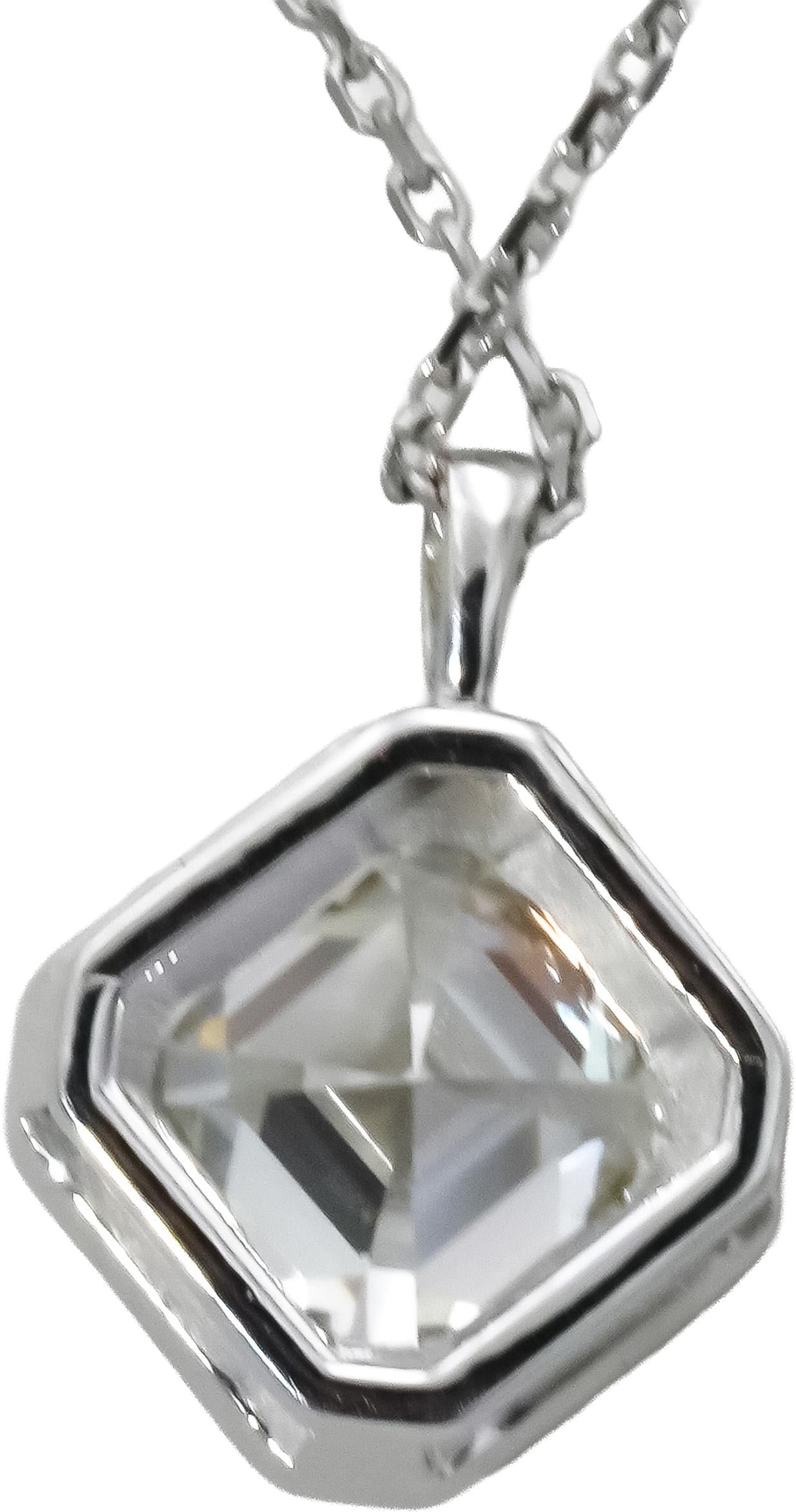 18k White Gold Lab-Grown Asscher Cut Diamond Solitaire Pendant Necklace 3.05CT