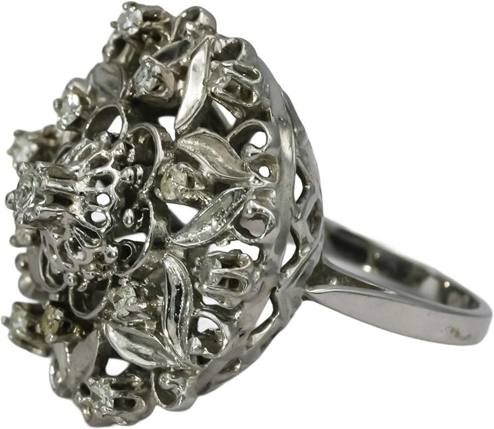 Vintage Antique 14k White Gold Round Diamond Cocktail Ring 0.75CT Size 7