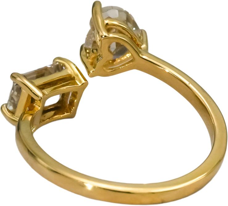 18k Yellow Gold Heart Emerald Cut Natural Diamond Bypass Ring 2.04CT Size 6.5
