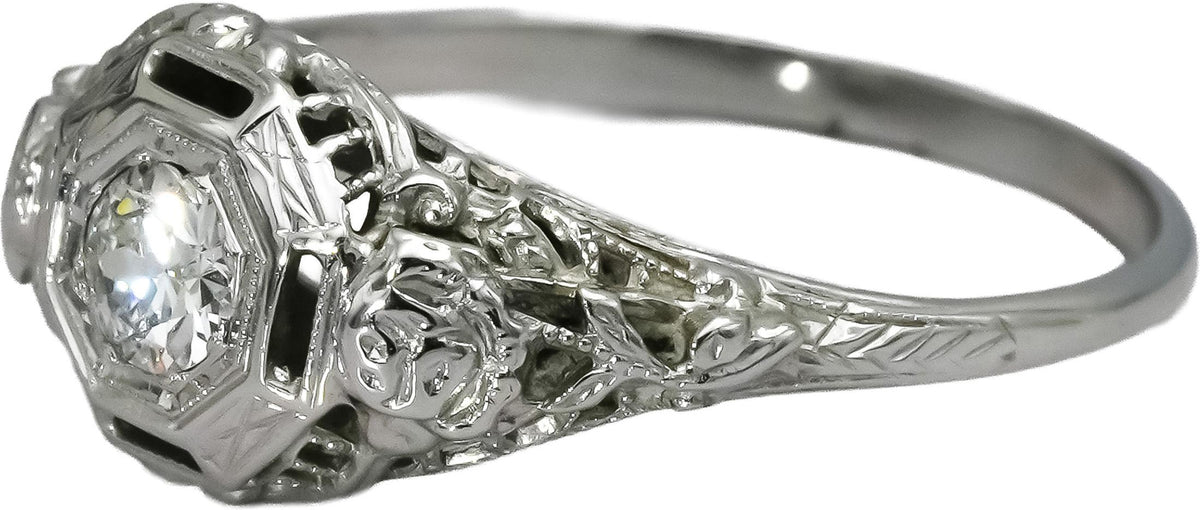 18k White Gold VS Round Diamond Filigree Ring 0.27CT Size 6.75