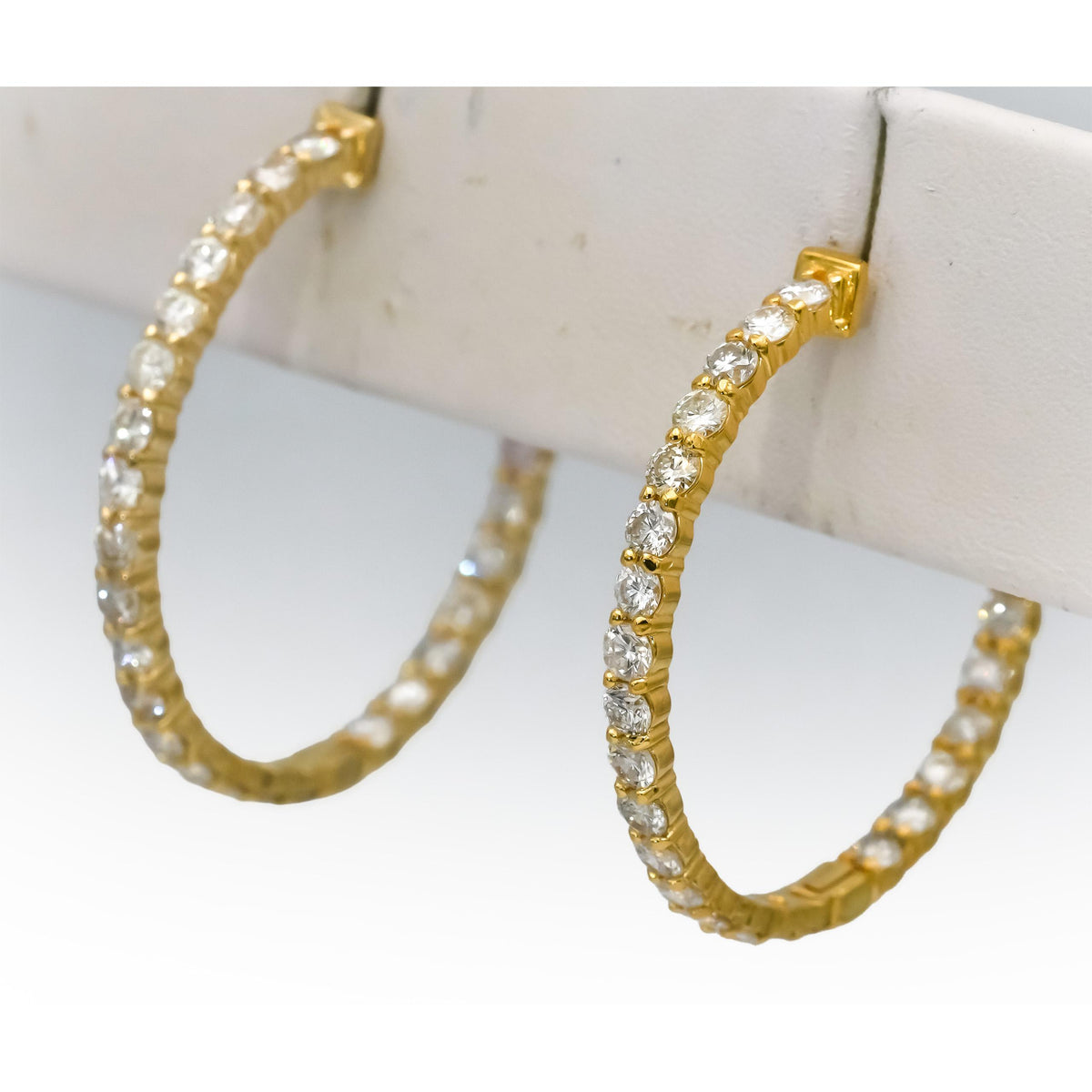 14k Yellow Gold Round Natural Diamond Inside Out Hoop Earrings 2.95CT