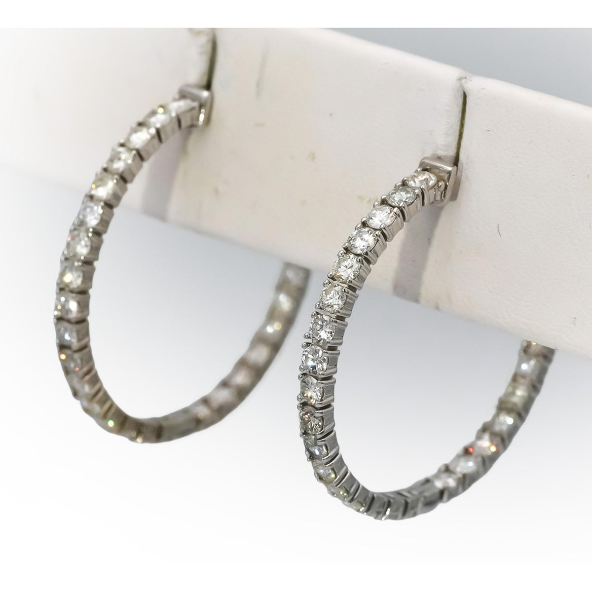 14k White Gold Round Natural Diamond Inside Out Hoop Earrings 2.93CT