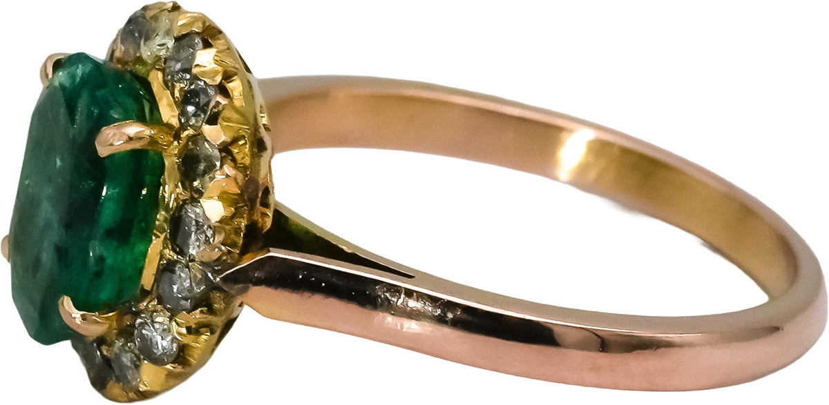 14k Rose Gold Diamond and Emerald Halo Ring 2.25CT Size 6