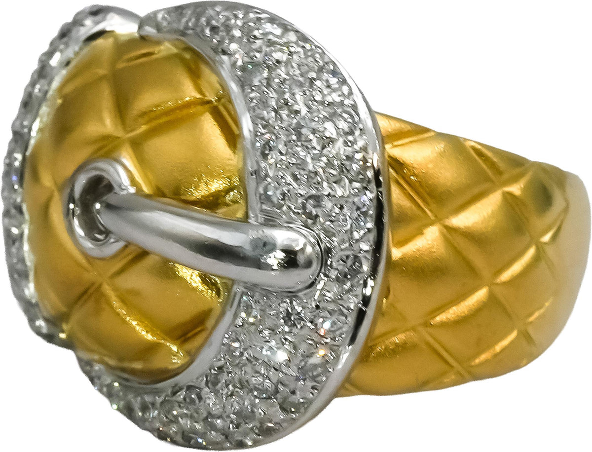 18k Yellow Gold Platinum VS Round Diamond Belt Buckle Ring 0.50CT Size 6.5