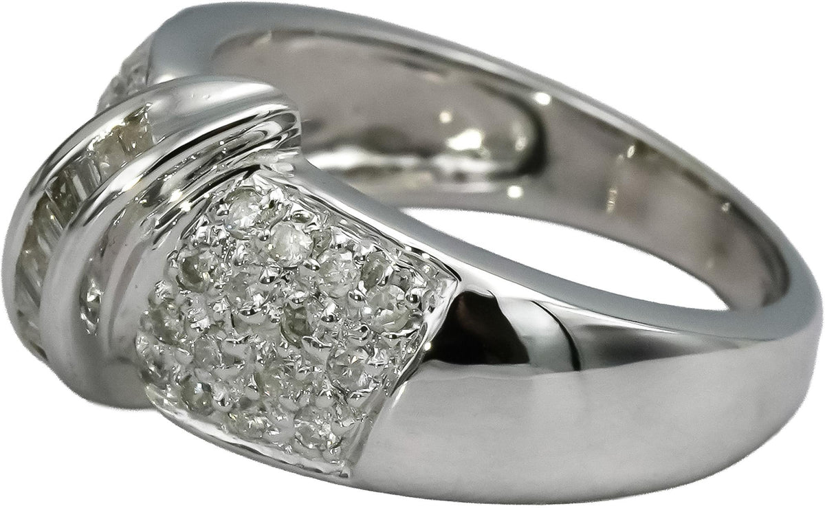 14k White Gold Round and Baguette Pave Diamond Ring 0.50CT Size 6.25