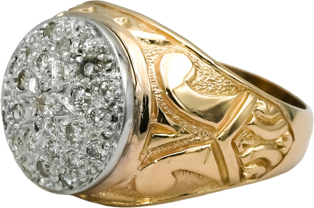 Vintage 18k Yellow White Gold Round Diamond Men's Cluster Ring 0.45CT Size 11
