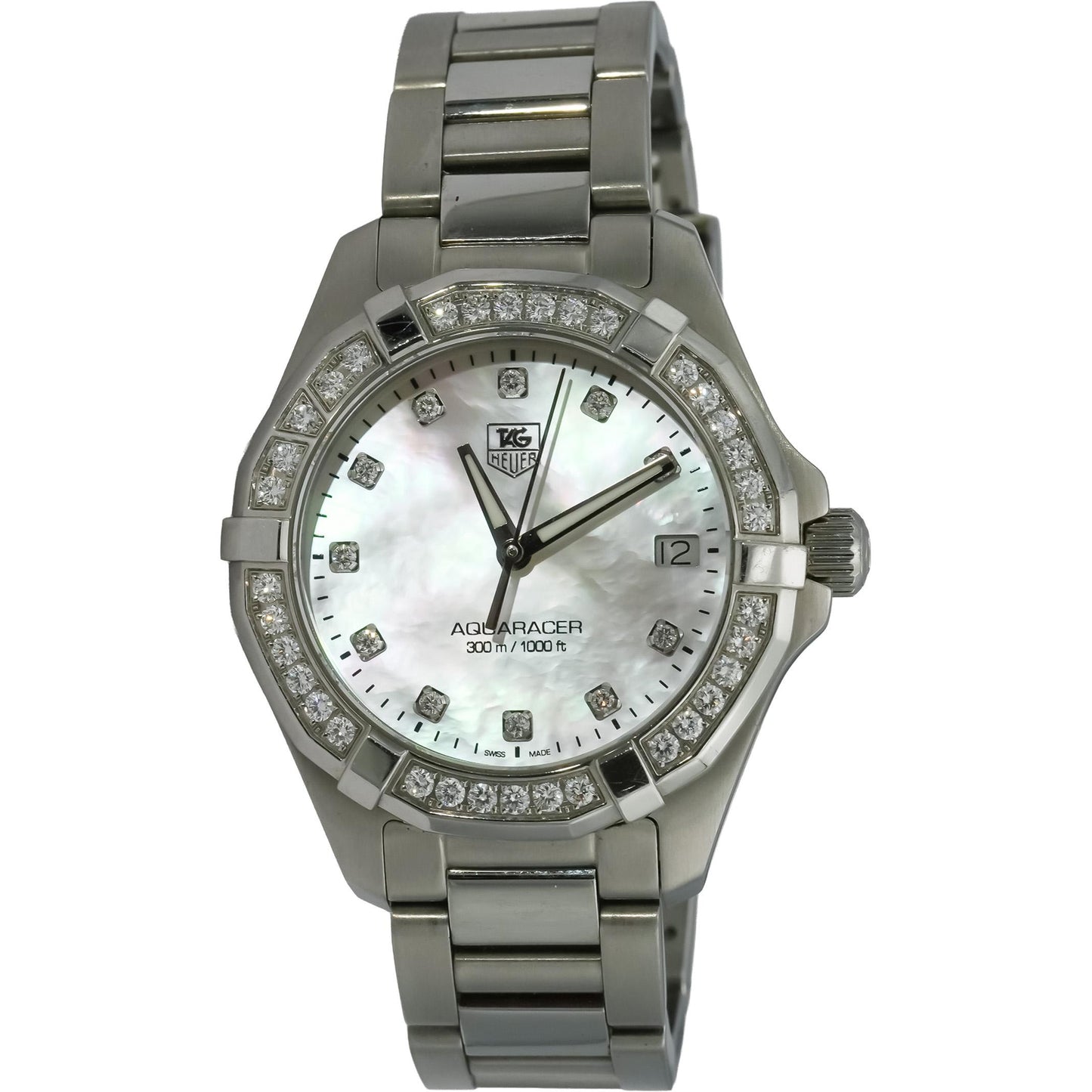 TAG Heuer Stainless Steel Aquaracer Lady MOP Dial Diamond Accent Watch WAY1314